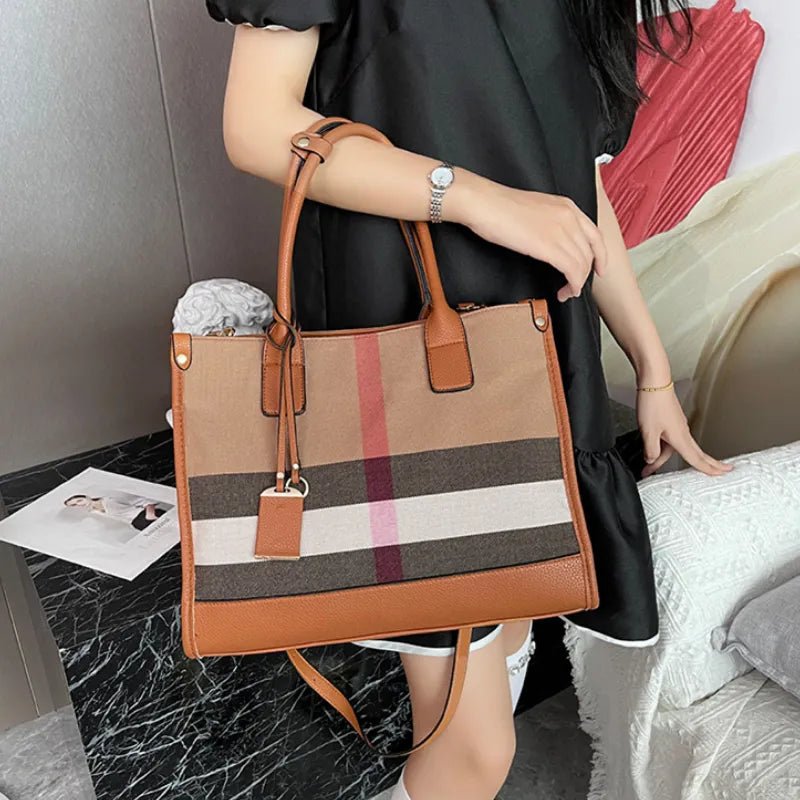 Designer Luxury Tote Handbag Plaid